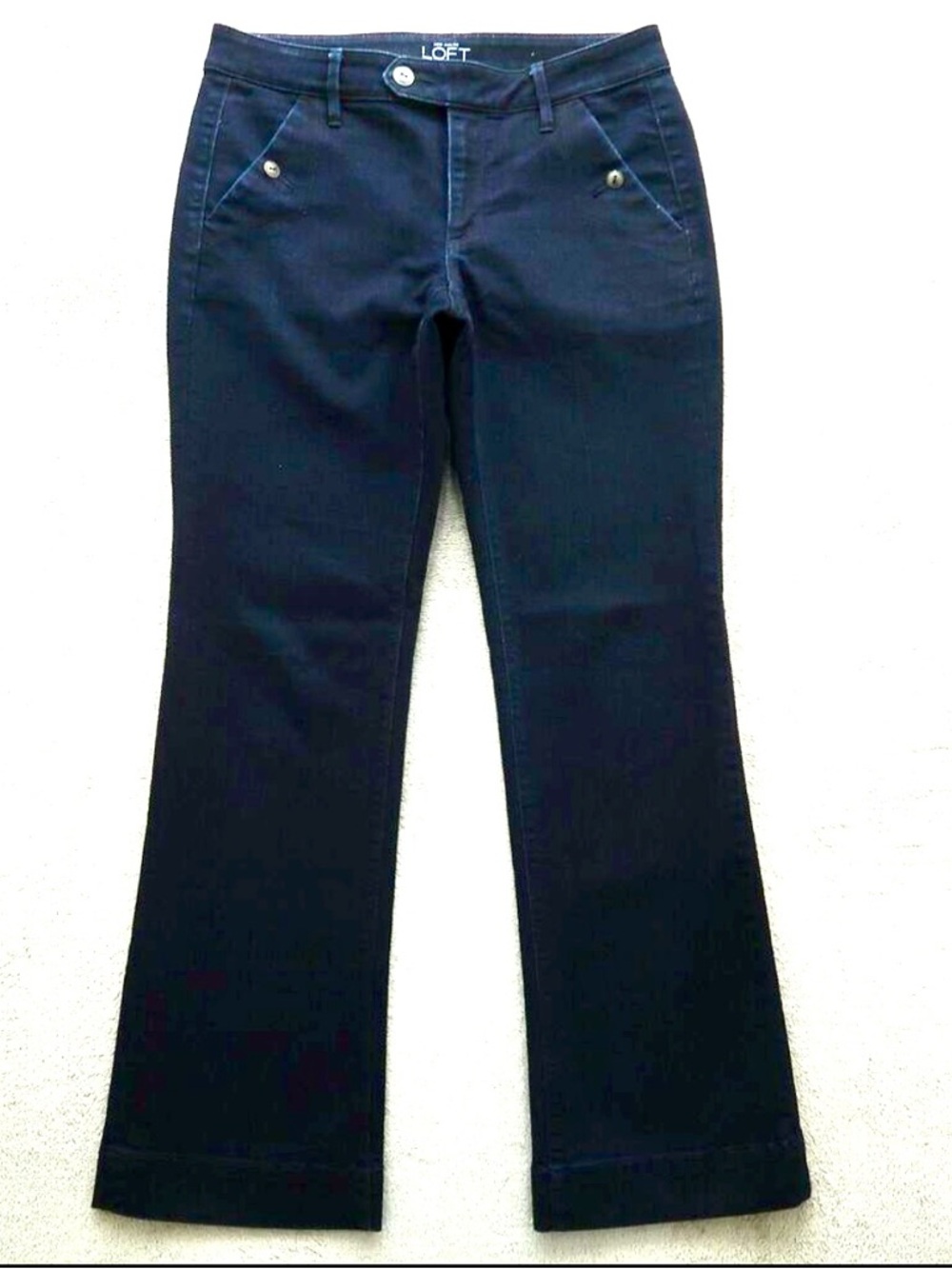 💙 Loft Curvy dark wash denim Jeans 6 / 28 Mid-Rise Bootcut 31" Ann Taylor EUC